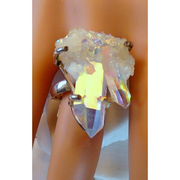 Angel Aura Druzy Quartz Cluster Sterling Silver Ring Sz  8  OOAK Handmade - Picture 8 of 9